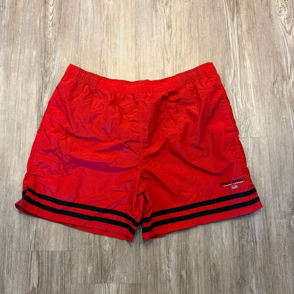 Vintage Polo Sport Ralph Lauren Mens Large Nylon Lined Swim Trunks Red